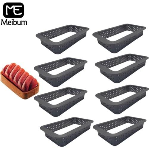 Meibum Plastic Perforated Egg Tart French Dessert Mould Rectangle Shape Cake Ring Set Fruit Cookies Pastry Kitchen Baking Molds