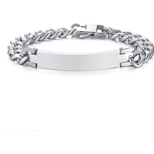 Mesinya Free Engraving Women M Titanium Stainless Steel Polished Plain Curb Chain ID Identification Bracelets
