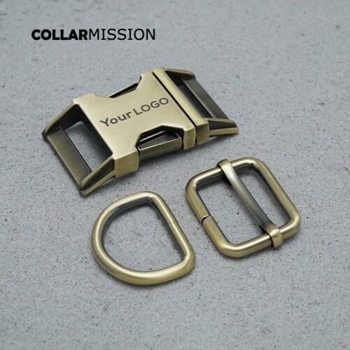 Metal Buckle+ Adjust Buckle+ D Ring)Engraving Backpack DIY Dog Collar Bag Metal Plated Buckle Accessory Handmade Pet leash