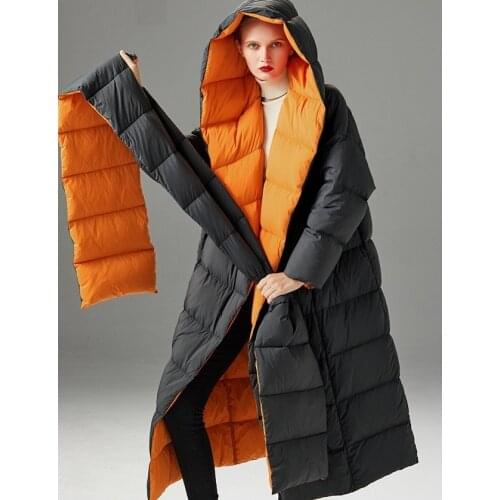 Obrix Trendy Cool Female Duck Down Filler Jacket Hooded Scarf Loose Warm Full Sleeve Jacket For Women