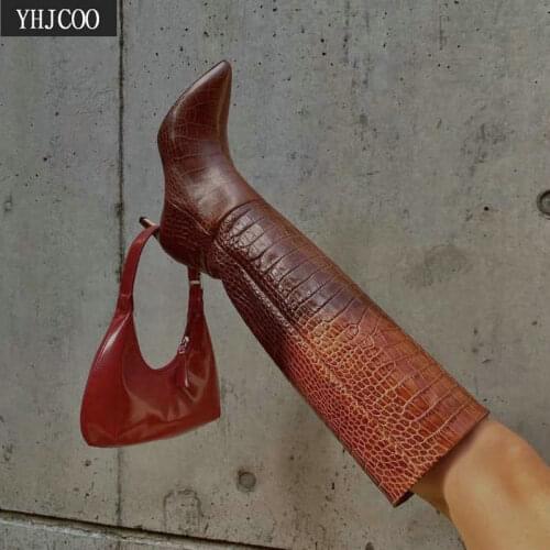 Fashion Boots Of the Women High Quality PU Leather Long Boots Knee High Ladies Sexy Thin High Heels Shoes Botas Mujer Siez 43