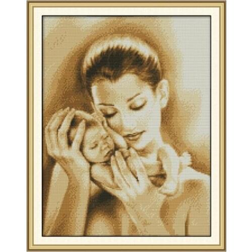 Mother and son cross stitch kit aida 14ct 11ct count print canvas cross stitches needlework embroidery DIY handmade