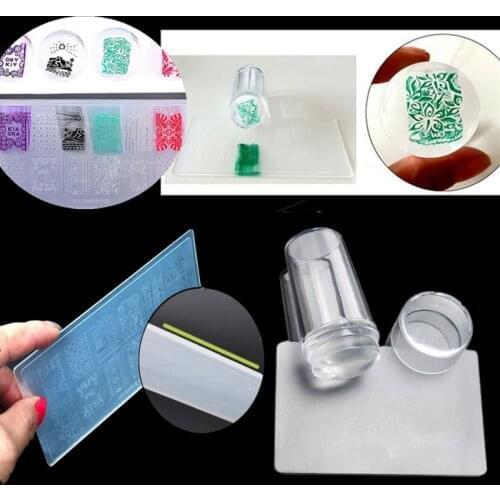 Set Nail Art Stamper Stamping Silicone With Cap Scraper Polish Image Print Plate Template Plastic Transfer Manicure Tools Kit