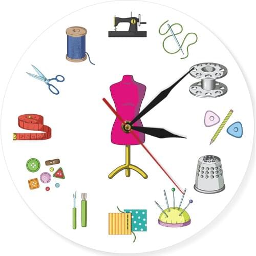 Customize The Label Sewing Printed Wall Clock Tailor Shop Quilting and Sew Time Seamstress relojes Slient Non-ticking Watch