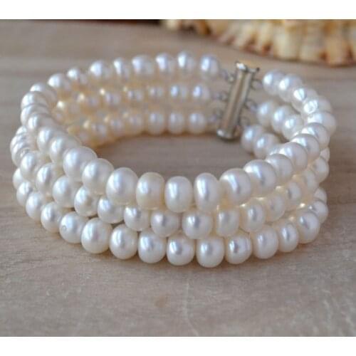 New Arrival Favorite Real Pearl Bracelet 3 Rows White Color Genuine Freshwater Pearls Fine Jewelry Charming Lady Gift