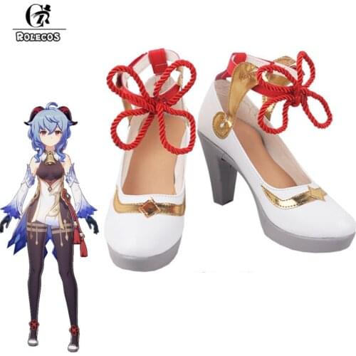 ROLECOS Genshin Impact Ganyu Cosplay Shoes Game Genshin Impact Ganyu Cosplay Shoes Women White Boots Shoes Uniform High Heels