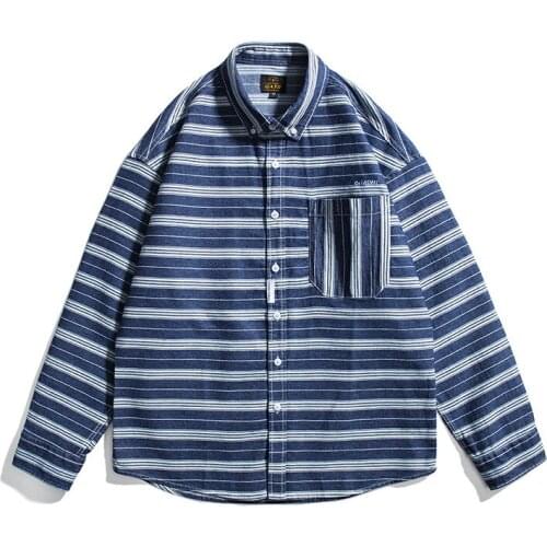 Autumn Winter Casual Mens Shirt Outdoor Trekking Cargo Tops Camping Hiking Working Tooling Lapel Stripe Denim Womens Coat