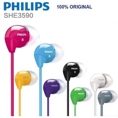 Philips SHE3590 Professional In-Ear Earphone with Multi-color selection Stereo Bass Earbuds Wired Headset for LG Official Test