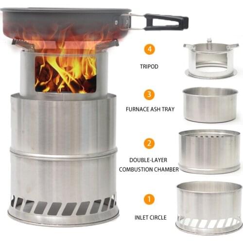 Outdoor Windproof Wood Burning Stoves BBQ Alcohol Stove Furnace Portable for Picnic Stoves Cooking Survival Camping Accessories