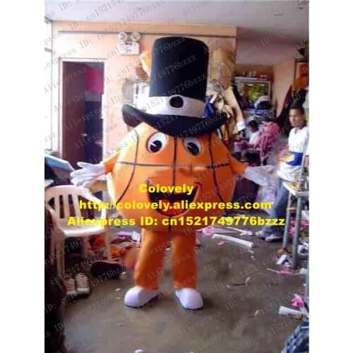 Likable Brown Basketball Mascot Costume Mascotte Basketballer Tennis Ball Adult With Big Black Hat Happy Face No.708 Free Ship