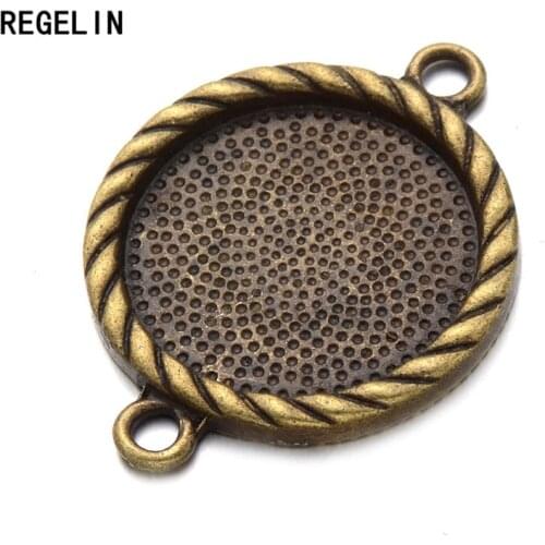 REGELIN 10pcs 20mm Double Hole Bank Setting Cabochon Base Bezel Trays 20mm Glass Cabochons DIY Bracelet Jewelry Making Connector
