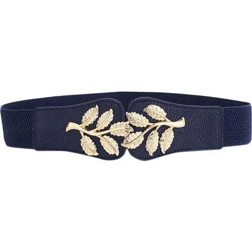 Leaf Black Belts For Women Gold Buckle Buckle Ladies Stretch Elastic Waist Belt For Dress Plus Size Female Designer Waistband