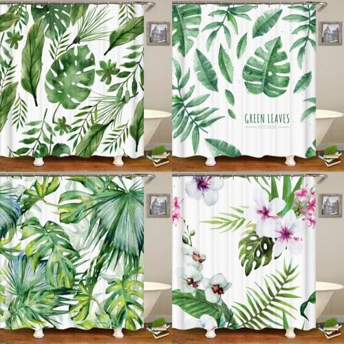 Tropical Plants Pattern Shower Curtains Bathroom Decoration Green Leaves Bath Curtain Waterproof Polyester Flower Bathtub Screen