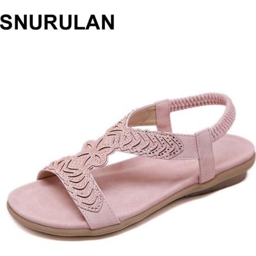 SNURULAN fashion Summer Women Beach Shoes Bohemian Diamond Flats Open Toe Sandals Womens Shoes Ladies Sandals sandalia feminina