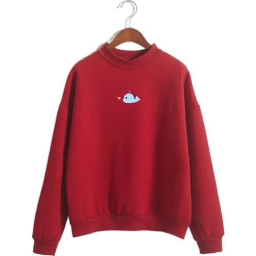 Merry Pretty Winter Autumn Women Hoodies Harajuku Kawaii Dolphin Harajuku Sweet Sweatshirt Girls Fleece Turtleneck Pullovers