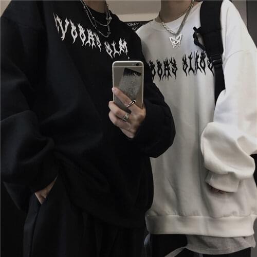 Streetwear Black Tops Sudaderas Clothes Girls White Black Gothic Oversized Hoodie Women Koop Cool Couple High Street Sweatshirts