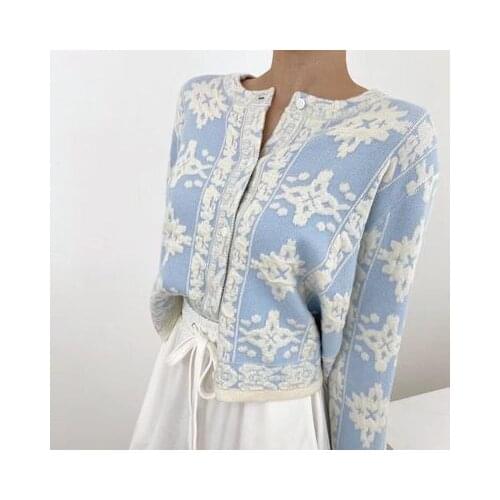 Vintage Elegant Embroidered Flower Knitted Female Cardigan Autumn Winter Long Sleeve Single-breasted Loose Women Sweater Coat