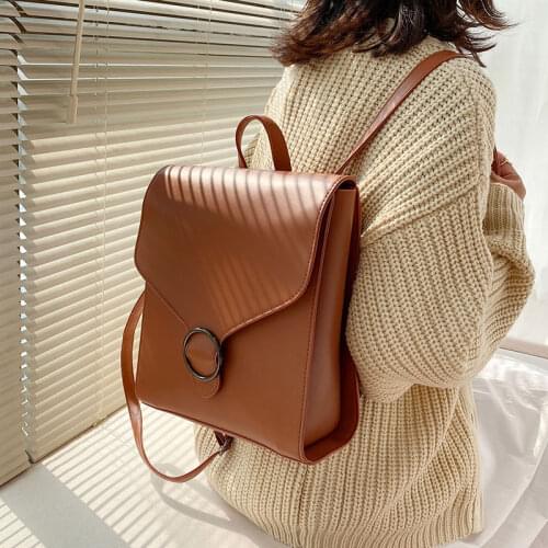 2021 New Vintage Woman Backpack High Quality PU Leather School Bags For Teenage Girls Fashion Soft Lady Double Shoulder Bags