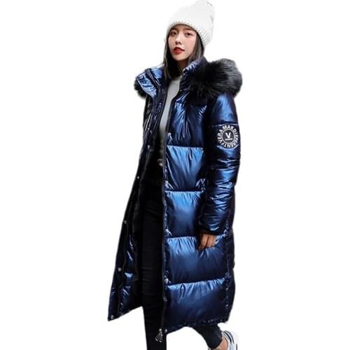 High Quality Nice Winter Jacket Women Warm Thicken Hooded With Fur Long Coat Shining Fabric Stylish Female Parka