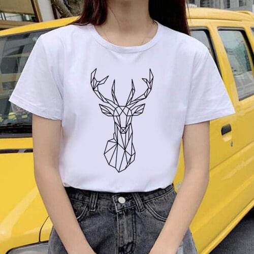 T Shirt Women Tops 2021 Summer Geometric fox O Neck Printing T-shirt Europe Femal Tshirt Vestidos Ropa Mujer mujer