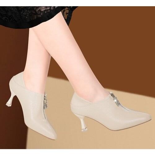 Womens Shoes High Heel Women Boots Autumn 2021 New Pointed Female Stiletto Black Ladies Fashion Boots Leather Shoes