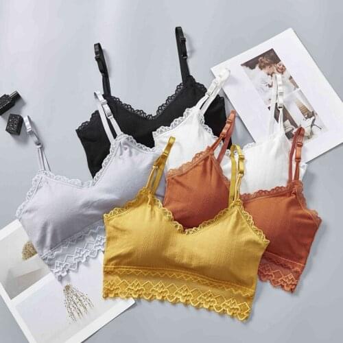 Hot Sale Women Sexy Lace Stitching Bras Gathered Bras Beautiful Back Wrap Chest Women Lace Tops New