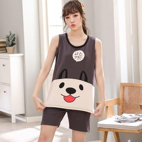 Animal Print Vest Top & Short Pants Pajama Sets Women Sleeveless Casual Cartoon Nightwear Plus Size 3XL Sleepwear Pijamas Mujer