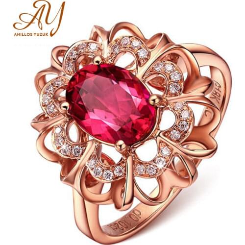 Anillos Yuzuk Silver 925 Jewelry Rose Gold Ruby Ring Crystal For Women Flower Ring Valentines Day Gift Drop Shipping Wholesale