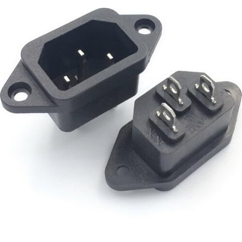 1pcs 3 pin IEC 320 C14 AC 10A 250V Brass Male AC Power Cord Inlet Power Socket connector AC CCC CE For AMP Application