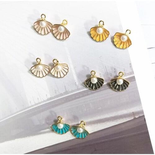 10pcs/lot 14x16mm Alloy Enamel Shell Charms Pendants with Imitation.Pearl Beads For Necklace Bracelet Jewelry Making DIY Finding