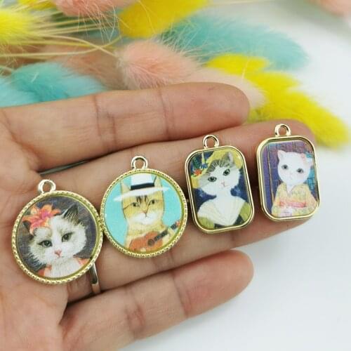 10pcs 16pcs /pack Lovely Animals Cats Painting Enamel Metal Charms Kitty Earrings Pendants Fit DIY Jewelry Making Accessory