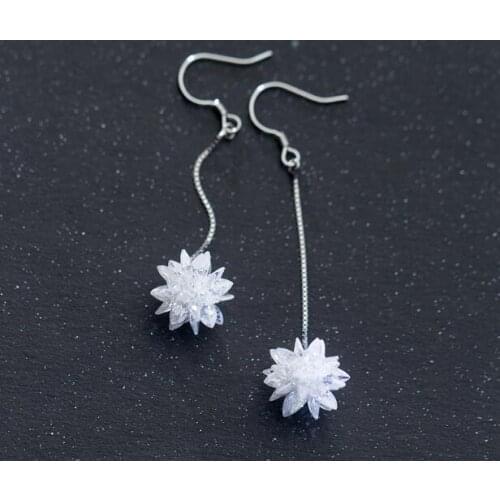 100% Real. 925 Sterling Silver Fine Jewelry Ice Flower Long HOOK Earrings C-E6296