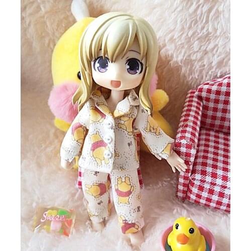 2pcs/set Cartoon Doll Clothes Pajamas Outfits T-shirt and Pant for Ob11,obitsu 11,1/12 BJD Doll Clothing Accessories for Dolls