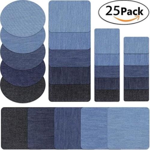 25pcs Denim Jean Patches DIY Sticker Appliques Denim Cut Piece Back Patch Cloth Bag Elbow Trousers Knee Hole Iron-On Fill holes