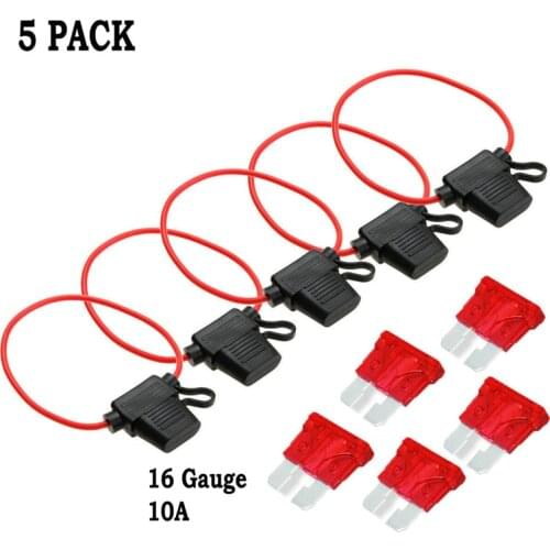 5Pcs 16 Gauge ATC In-Line Blade Medium Fuse Holder Copper Wire Protection Car Fuse Holder WaterProof Regular Car Fuse