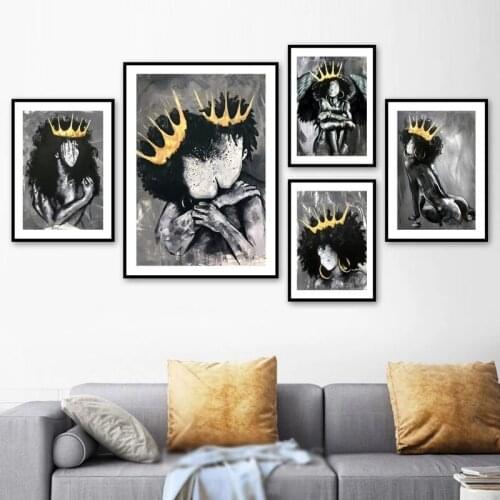 Africa Angel Queen Black Girl Boy Nordic Posters And Prints Wall Art Canvas Painting Print Wall Pictures For Living Room Club