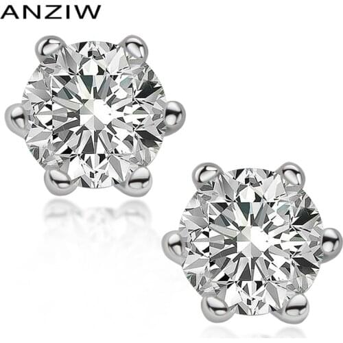 ANZIW 1CT Real Moissanite Stud Earrings for Women Solid 925 Sterling Silver Earring D color Solitaire Fashion Jewelry Gift