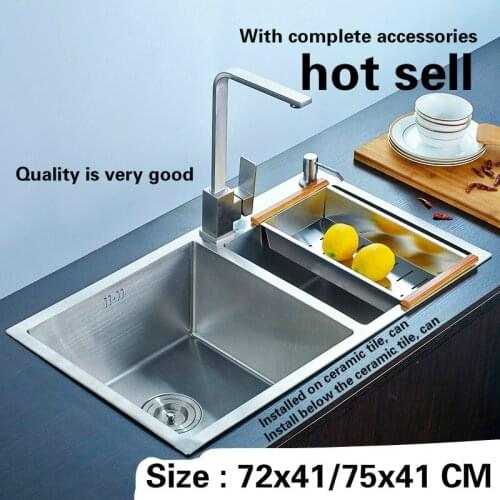 Free shipping kitchen sink double trough 304 stainless steel durable hand made hot sell 720x410 / 750x410 MM