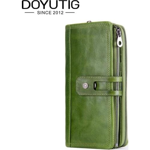 DOYUTIG Brand Green Color Wallets 100% Genuine Cowhide Leather High Quality Women Long Wallet Coin Purse Vintage Wallets A159