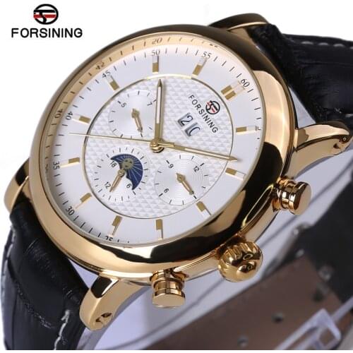 Forsining 2018 Golden Design Moon Phase Calendar Display Mens Watches Top Brand Luxury Automatic Fashion Mechanical Watch