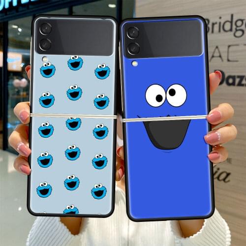 Back Case for Samsung Galaxy Z Flip 3 5G Fold Shell For Galaxy ZFlip3 Foldable Cover Hard Phone Coque Bag Cookie Monster Cartoon