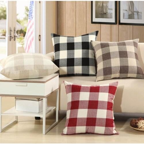 Home Decor Red White Plaid Cushion Cover Pillowcases Decorative Plaids And Covers Nordic Square Cushion Cover For Living Room