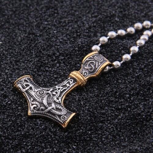 Dropshipping Gold stainless steel thors hammer mjolnir pendant necklace viking scandinavian norse viking necklace Men gift