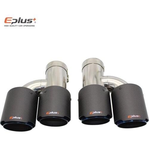 EPLUS Car Carbon Fiber Matte Muffler Tip h Shape Double Exit Exhaust Pipe Mufflers Nozzle Decoration Universal Stainless Blue