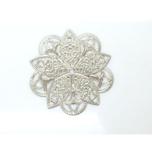 Free shipping-50Pcs Embellishment Findings Flower Silver Tone Hollow Connectors DIY Jewelry Findings 4.5cm x 4.5cm J0593