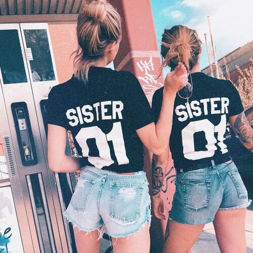 1 Pcs Fashion Sister 01 02 Best Friends T Shirts Women Aesthetic Harajuku BFF Gift Best Friends Summer T-shirt Tops Casual Tees