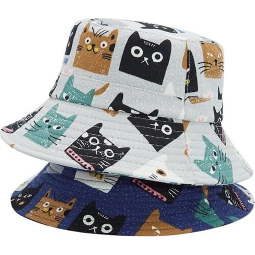 Ldslyjr Cotton Animal Cat Print Bucket Hat Fisherman Hat Outdoor Travel Hat Sun Cap Hats for Men and Women 376
