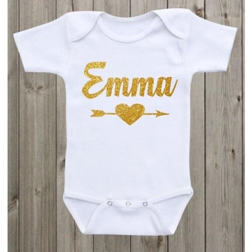 Personalized name arrow glitter infant baby bodysuit onepiece romper Outfit coming Home toddler shirt birthday party favors