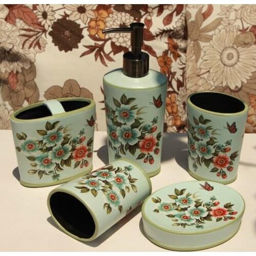 American country ceramic painted bathroom five-piece European creative mouth Cup bathroom accessories home decoration LO87145