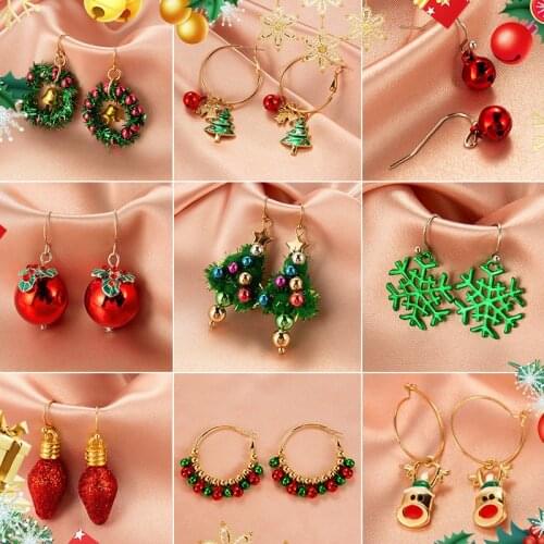 Fahsion Chrisemas Series Earring Nolverty Xmas Tree Santa Earring Circle Women Jewlery